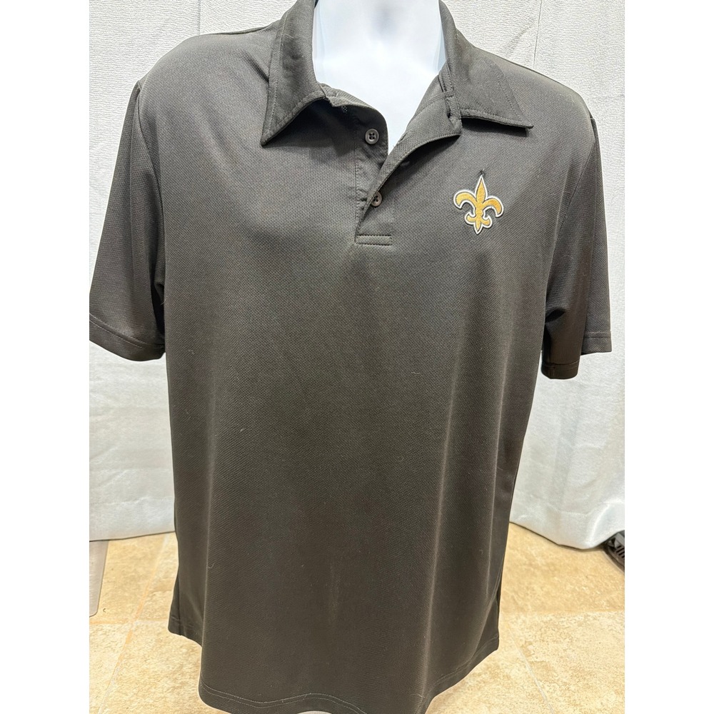 NFL Team Apparel New Orleans Saints Polo Shirt Mens Large Black TX3 Cool Mesh
